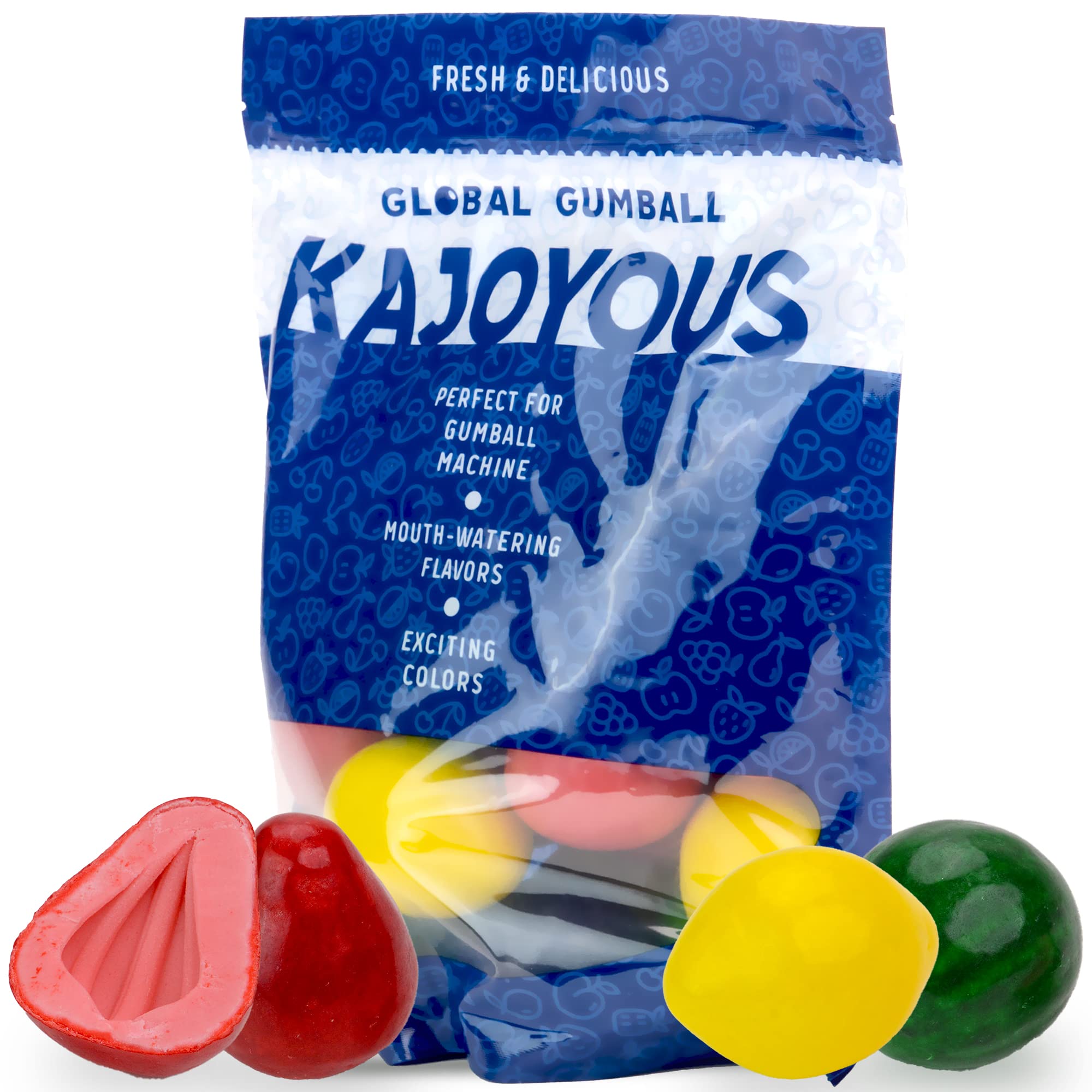 Chewing Gum for Kids - 2 Inch Jumbo Bubble Gum - 15 Pcs Mega Fruit Shaped Gumballs - Assorted Fruit Flavored Gums - 1.75 LB