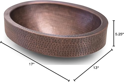 Miniatura 9 de Monarch Abode 17004 - Lavabo de baño con faldón ovalado martillado a mano de cobre puro (17 pulgadas)