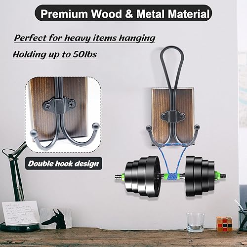 Vista 15 de Ganchos de pared para colgar, paquete de 4 ganchos de toalla de granja para baños, ganchos para sombreros, percheros para batas y llaves (marrón (A)