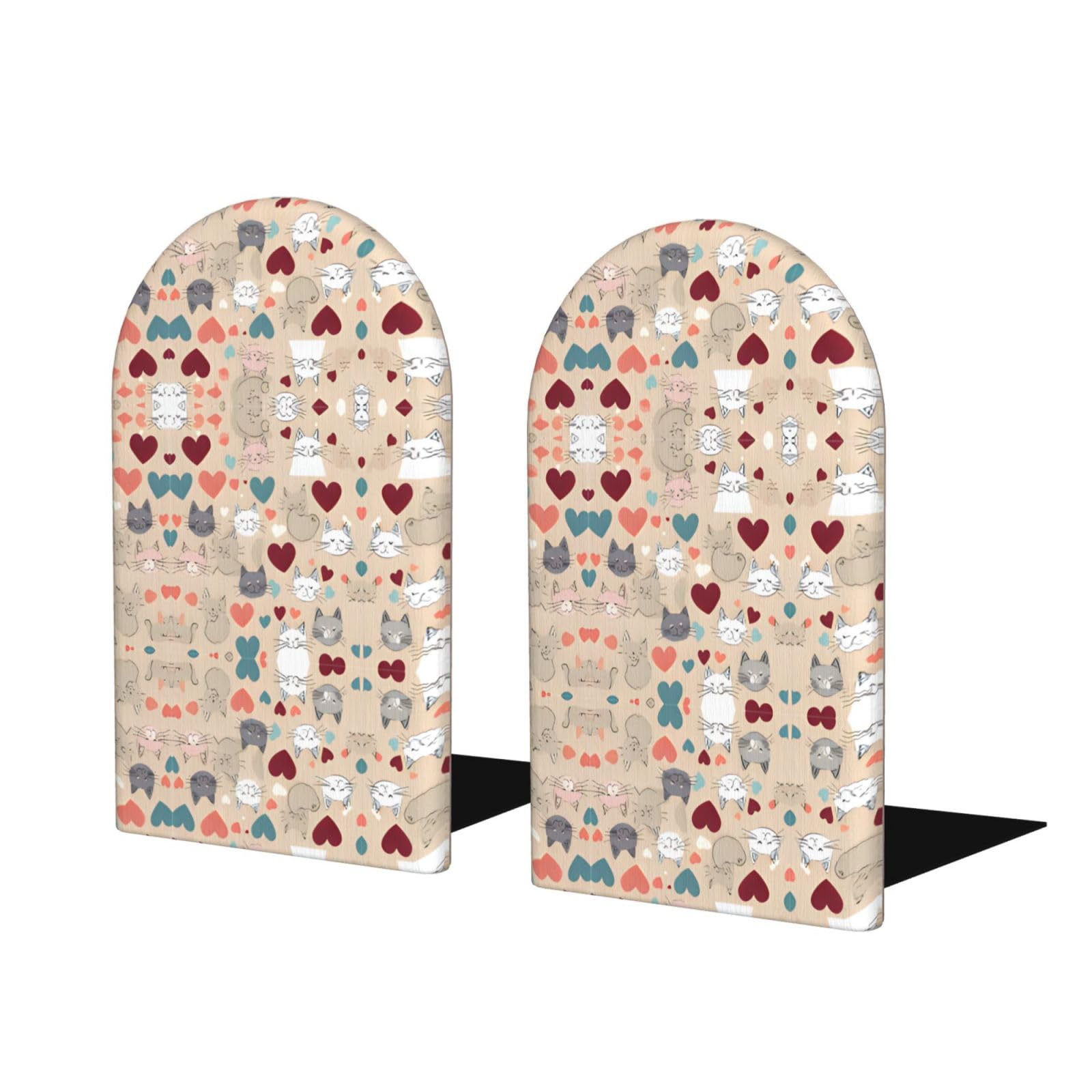 Happy Walking Kitty Stylish Bookends with Full-Print Design Durable Wooden and Metal Bookend Set for Home, Office