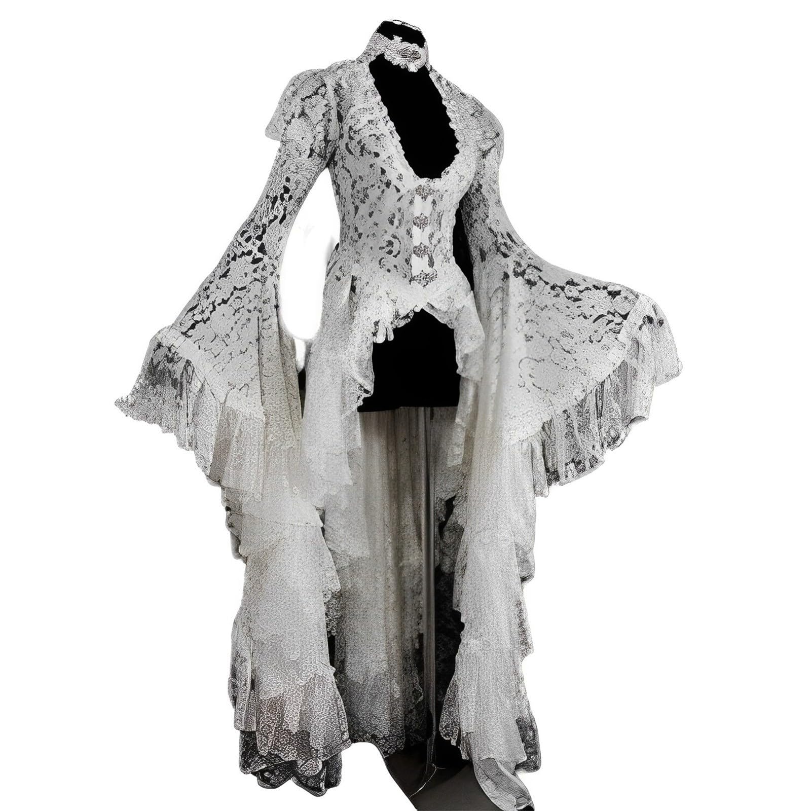 Halloween Kleid Damen Flared Ärmel Gothic Kleid Lang - mittelalte Kleider Viktorianisches Dress Piraten Partykleid Sexy Freizeitkleider Cosplay Vampirkleid Soft Trachtenkleid für Den Alltag