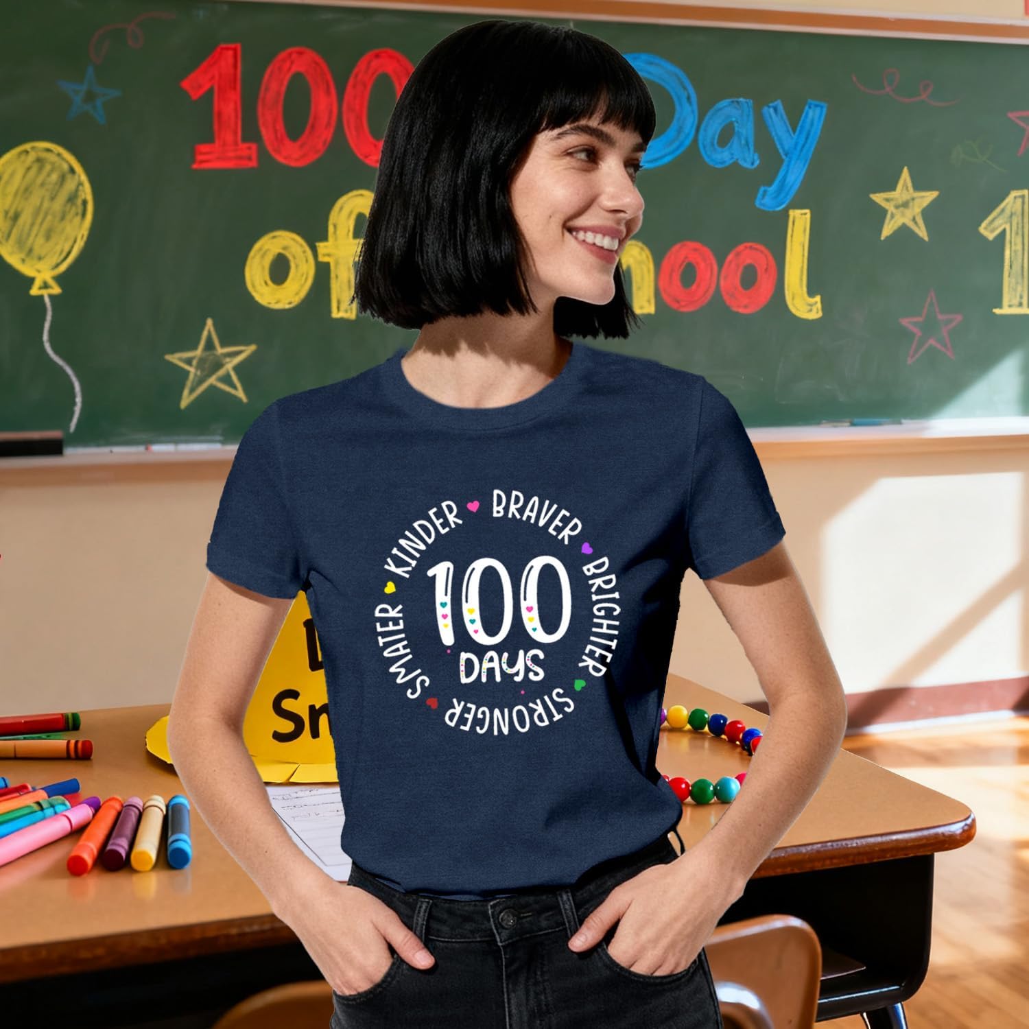 100 Days of School Shirts for Women 100th Day Teacher T-Shirts Cute School Teacher Tee Top - Image 4