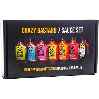 Crazy B Sauce - Bundle of 7 Mild to Extreme Hot Chili Sauce 7 x 100 ml Bottle - Gift Set for Grillers and Chilli Fans
