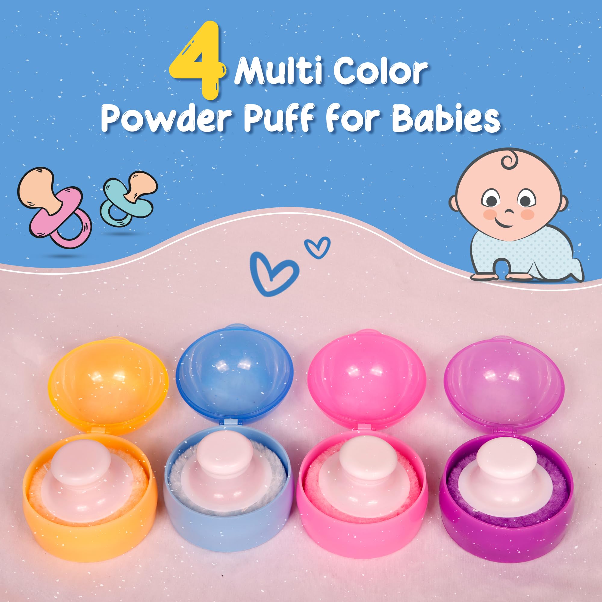 VIRTI MINI ME Powder Puff with Storage Case – Soft, Gentle & Hygienic Talcum Dispenser for Newborns & Toddlers – BPA-Free Plastic Container with Lid – Easy Grip & Travel Friendly (Purple) 3
