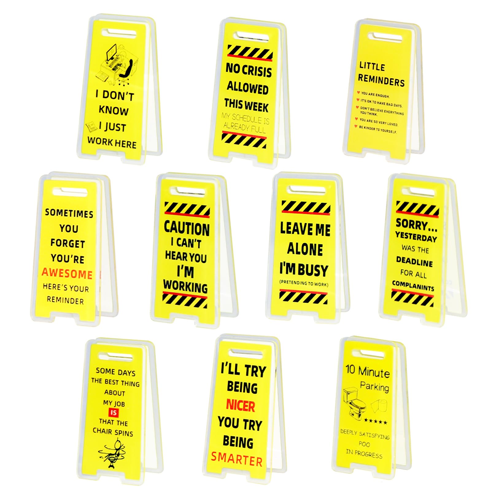 Photo 1 of 10 Pack Funny Office Note Holder Clips, Overstimulated Funny Desk Signs Gag Humorous Warning Sign Decor Gifts for Employees Coworker Boss Manager
