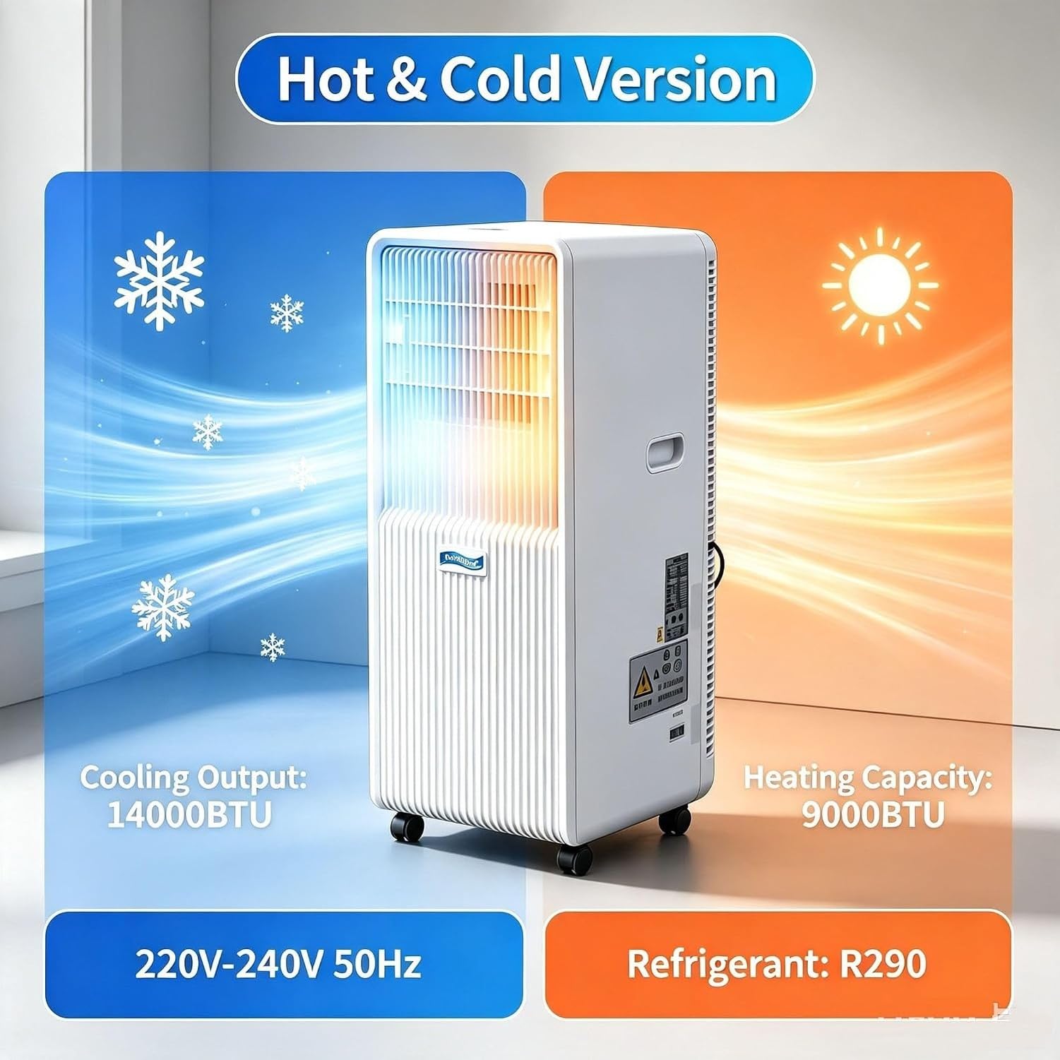 Aire Acondicionado Portátil 14000 BTU, 2 en 1 Frío y Calor, Enfriador de Aire con Ruedas, Climatizador Móvil Autónomo, Uso Hogar y Oficina, Blanco, A+Hot & Cold 14000 BTU, A+Hot & Cold 14000 BTU