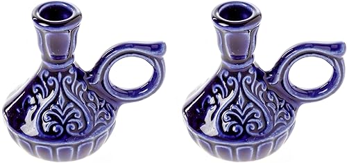 Juego de 2 portavelas de cerámica para velas delgadas Danilovo delgadas, portavelas ortodoxos, para velas de hasta 25 pulgadas de diámetro (azul)