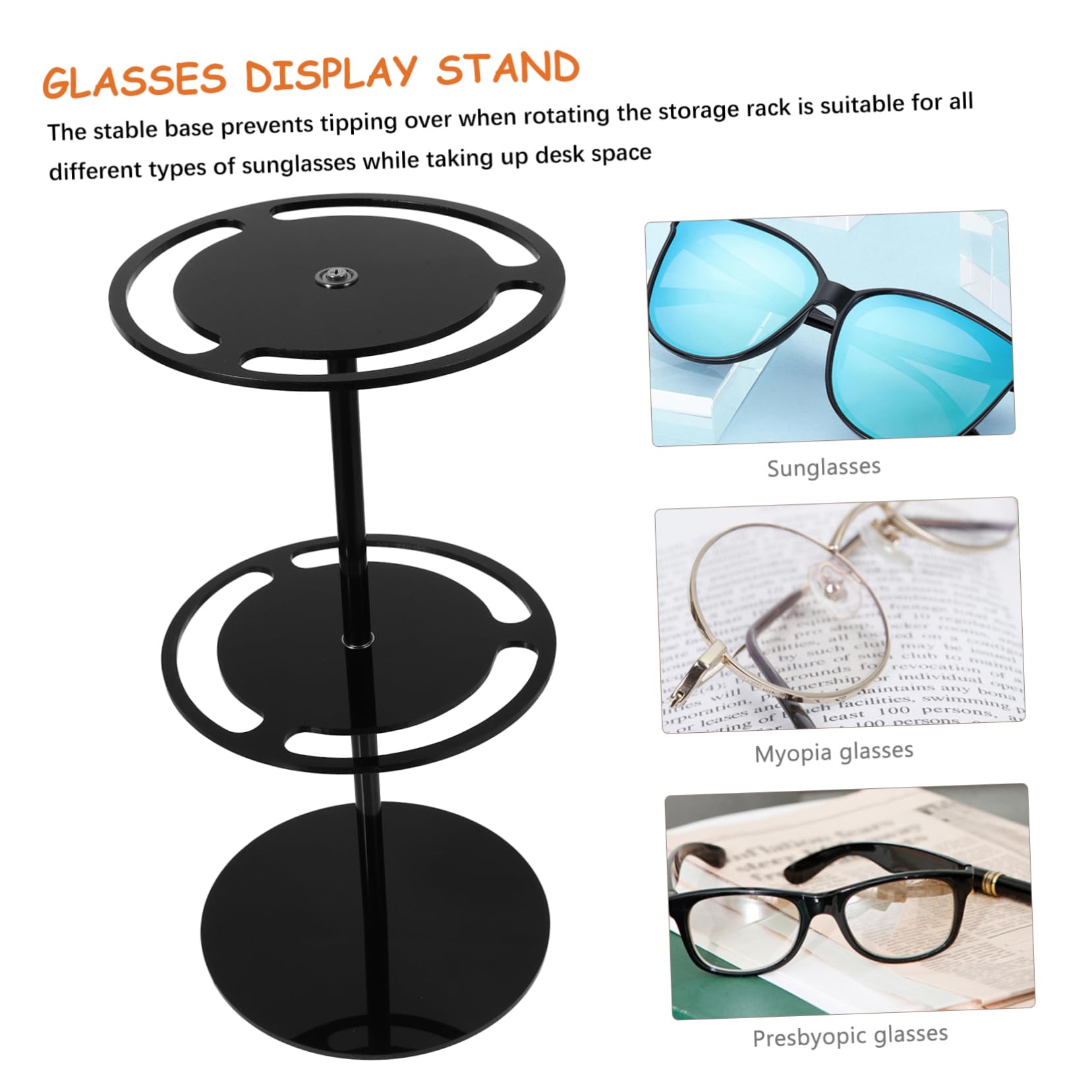 GALPADA Expositor De Gafas De Sol De Soporte De Acrílico Negro Expositor Giratorio para Gafas Organizador De Mesa para Uso Mostrador o Estante
