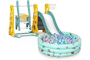 4-in-1 Toddler Slide and Swing Set with Slide Ball Pit