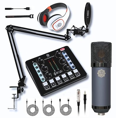 DIGIMORE Condenser Microphone Kit with Studio Headphones, Live Sound Card, Boom Arm Stand, Shock Mount and Pop Filter Id