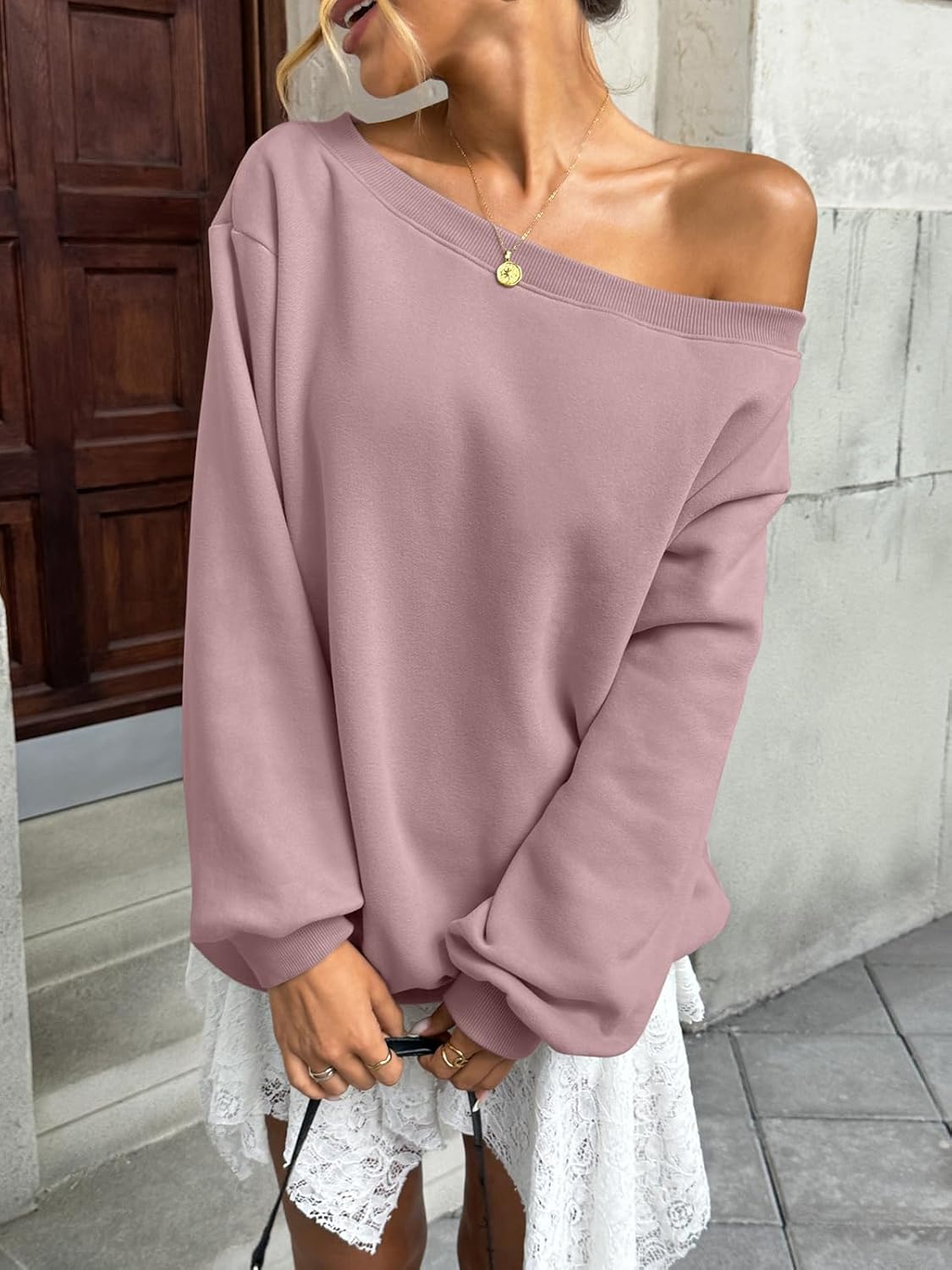 Womens Fleece Lined Sweatshirt Off Shoulder Long Sleeve Pullover Top Oversized Shirt Basic Slouchy Clothes 2026 - Image 5