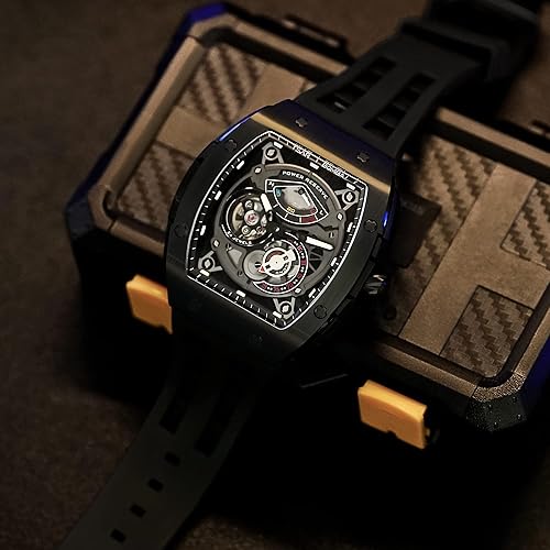 Miniatura 8 de TSAR BOMBA Relojes para hombres Reloj analógico mecánico automático para hombre, reloj de pulsera de esqueleto Tonneau, réplica de reloj, esfera