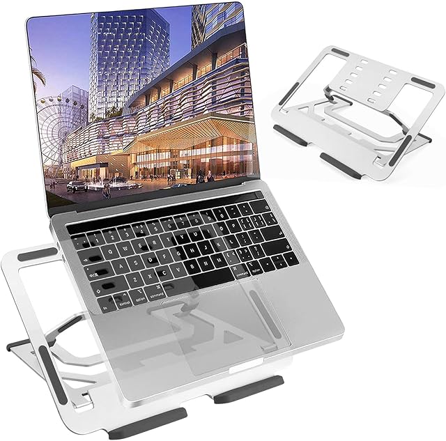 TECOOL Stojak Na Laptopa, Składany Przenośny Uchwyt Na Laptopa, Regulowany Aluminiowy Wspornik Do Komputera z Wentylacją Do Macbooka Pro, Air, Wszystkie Tablety/Notebooki 9,7 "-16" (Srebrny)
