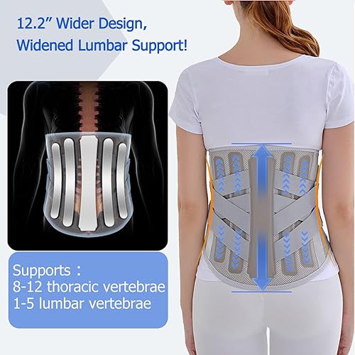 Miniatura 3 de Soporte de espalda para dolor de espalda baja, hombres y mujeres, cinturón de soporte lumbar con correas ajustables de 3 capas, malla transpirable