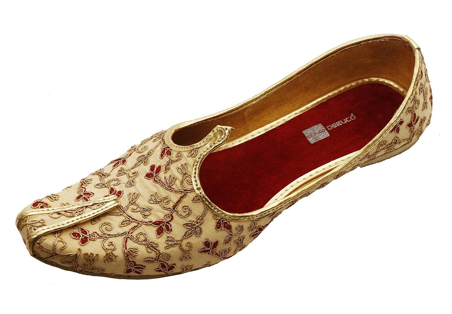 DEEUCO Men's Ethnic Embroidery Golden Wedding and Sherwani JMojari, Jutti, 9