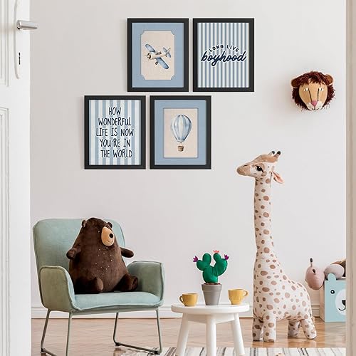 Miniatura 3 de WXHUM Pósteres de pared retro azul para habitación de niños pequeños, cuarto de bebé, sala de juegos, 4 unidades, color azul vinatge para habitación