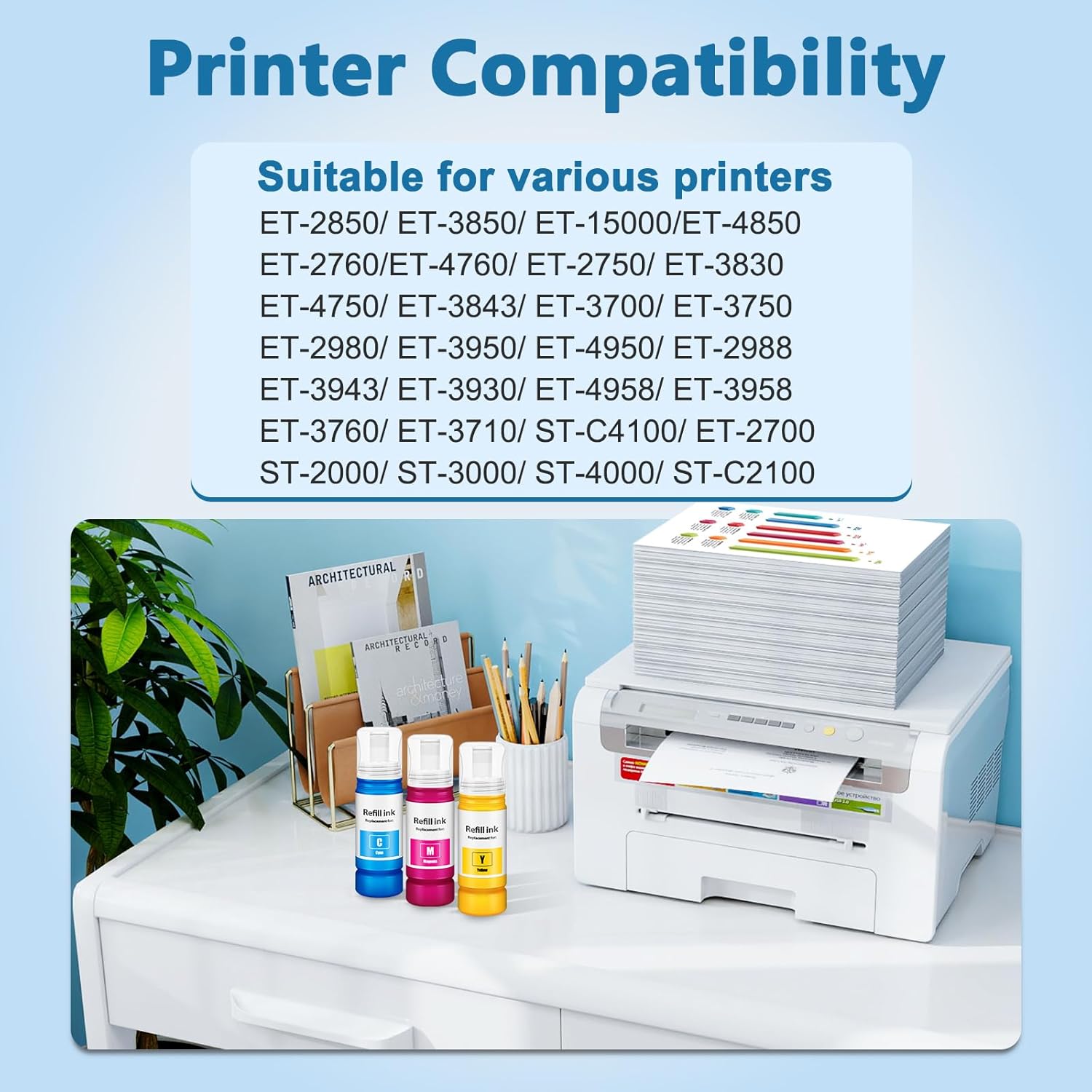 Ink Refill Bottles for EPT502 ET-2850 ET-3850 ET-15000 ET-4850 Color Ink Compatible for Eco Tank ET 2850 ET 3850 ET-4760 ET-2760 ET-3830 ET 15000 ET 4850 ET-3843 ET-2980 ET-3950 ET-4950