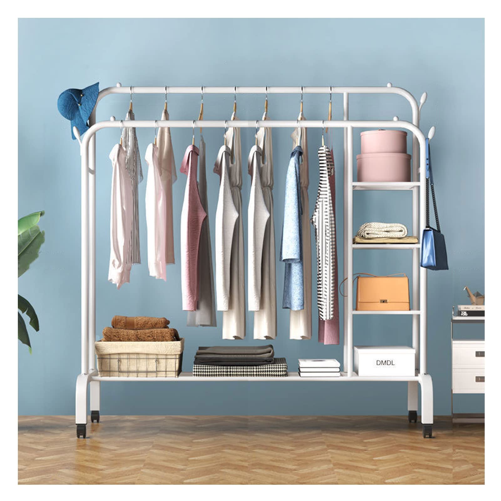 Aycdl Blanc Metal Clothing Rack With Rolling Wheels Freestanding Hanger Display For Bedroom Hallway And Retail Store - Stylish And Functional Garment Nizer,-150 Cm