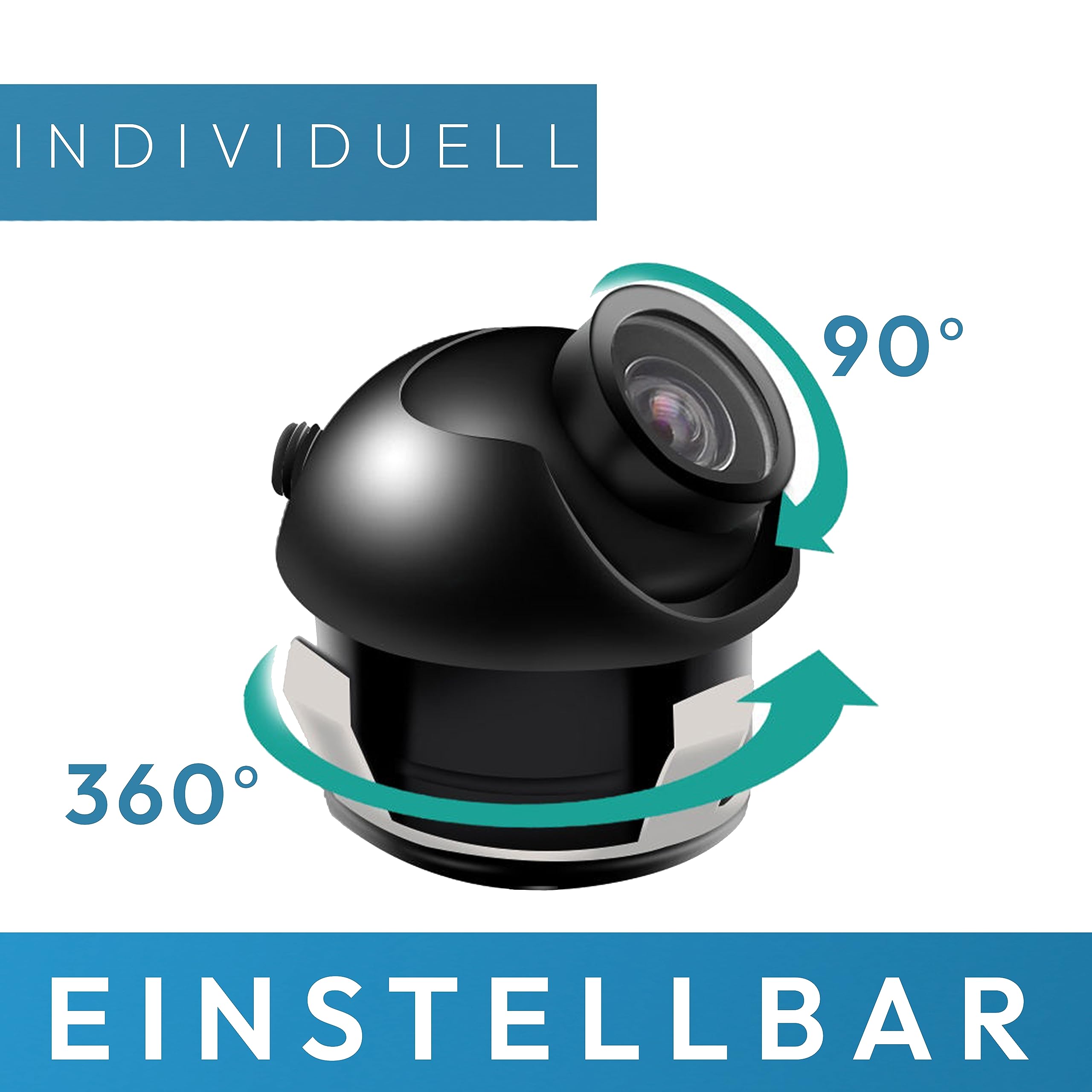 VSG24 mini telecamera per retromarcia, pilota, piccola fotocamera con cavo di prolunga, display con linee di distanza, orientamento flessibile, angolo di 150°, 12 V, IP68 – nero