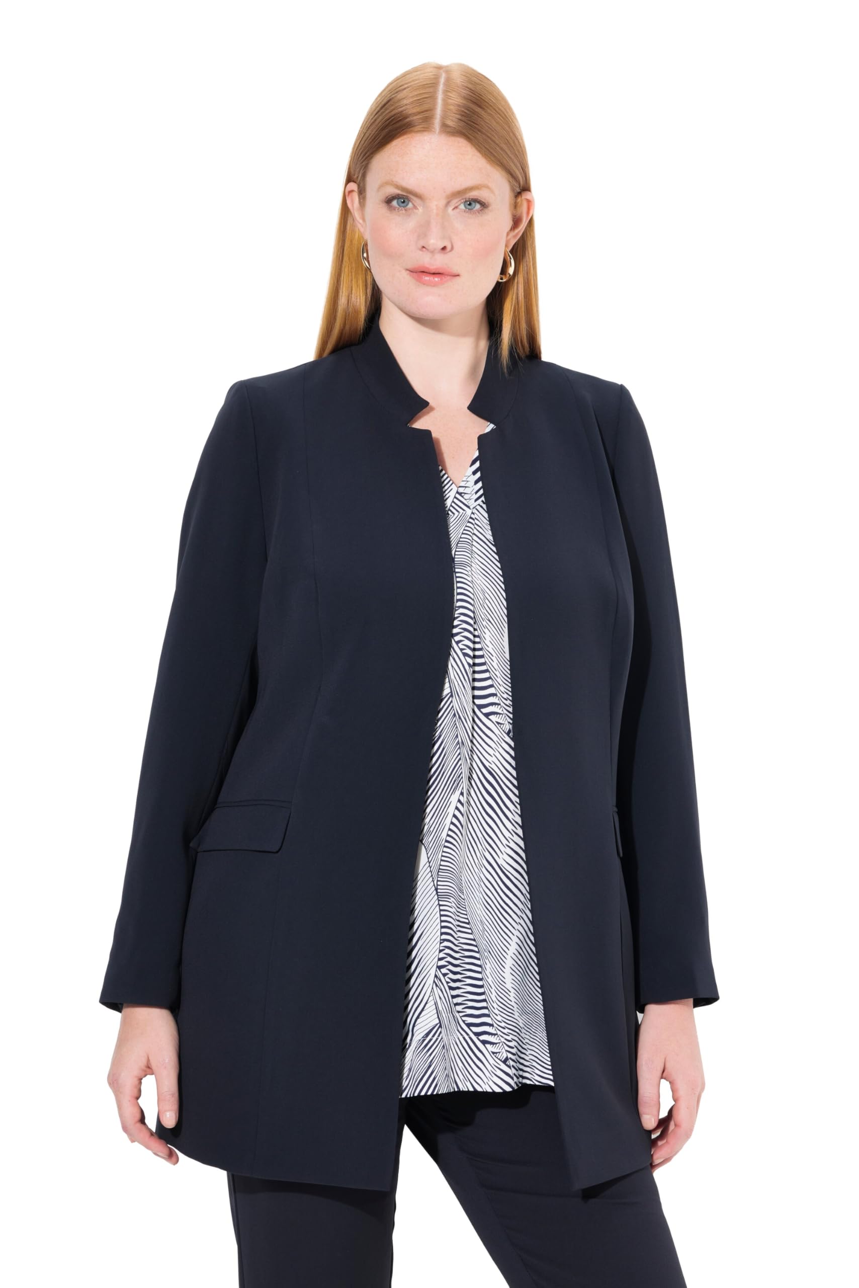 Ulla Popken Damen große Größen Übergrößen Plus Size Acetat-Blazerjacke, Stehkragen, Hakenverschluss 823318