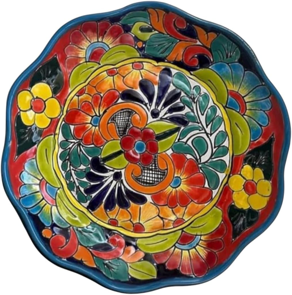 Talavera Mexican Pottery Plate 12x12” | Handmade Decorative Platter with Hanging Holes | Food Safe Dinnerware or Wall Art | Authentic Mexican Craftsmanship