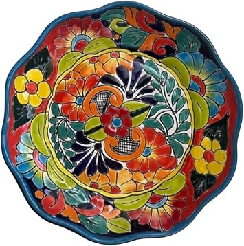 Talavera Mexican Pottery Plate 12x12 | Handmade Decorative Platter with Hanging Holes | Food Safe Dinnerware or Wall Art | Authentic Mexican Craftsmanship