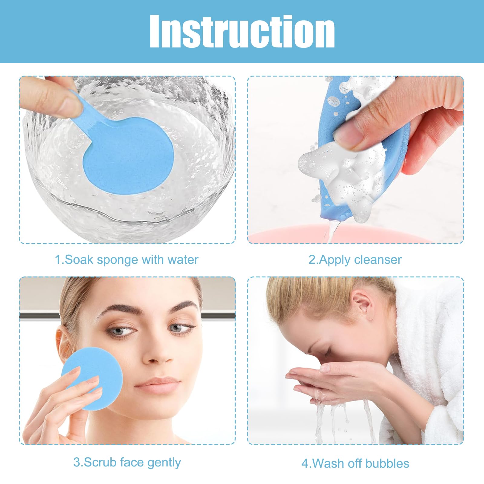 168PCS Facial Sponges Cleansing, Face Sponge for Daily Cleansing Compressed Facial Sponges for Makeup Remova Unisex (Blue) - Image 4