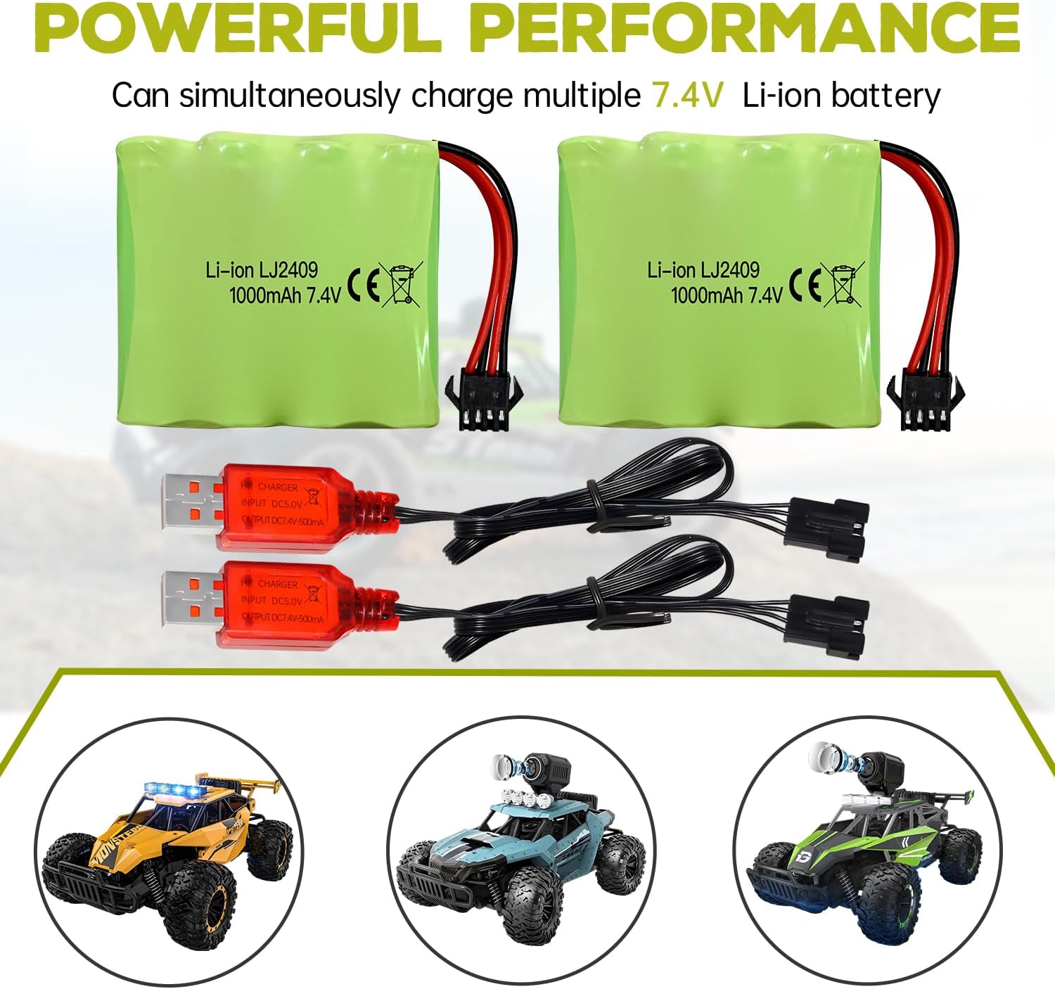 sea jump 2PCS 7.4V 1000mah SM-4P Plug Charging Battery with USB Charging Cable for DE36W DE65 NO.1809 RC Toy Car Model Off-Road Vehicle Climbing Drift Racing Battery