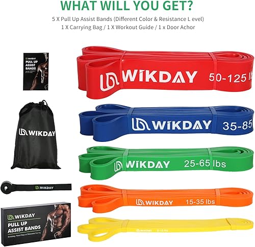 Miniatura 2 de WIKDAY Resistance Bands Pull Up Bands Workout Bands for Exercise Thick Heavy Resistance Band Set with Door Anchor Elastic Bands for Body Stretching