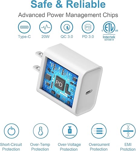 Miniatura 9 de Cargador para iPhone 15 de carga rápida tipo C, cargador de pared USB C, paquete de 3 unidades de 20 W compatible con iPad