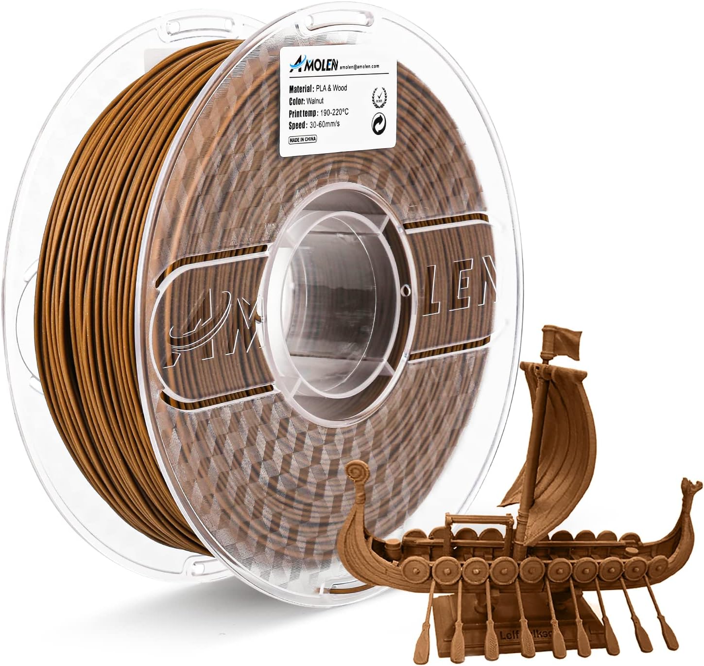AMOLEN Wood 3D Printer Filament Dark Walnut 1.75mm +/-0.02mm PLA 3D Printing Filament pla Filament with Real Wood Fiber Texture Filament,1KG