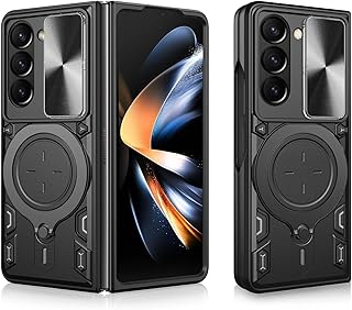 GRABIST Compatible with Samsung Galaxy Z Fold 6 Case Cover, Camera Sliding Cover, 360 Rotating Ring Holder, Kickstand, Shockproof, Military magnetic car holder for Samsung Z Fold 6 (Black)