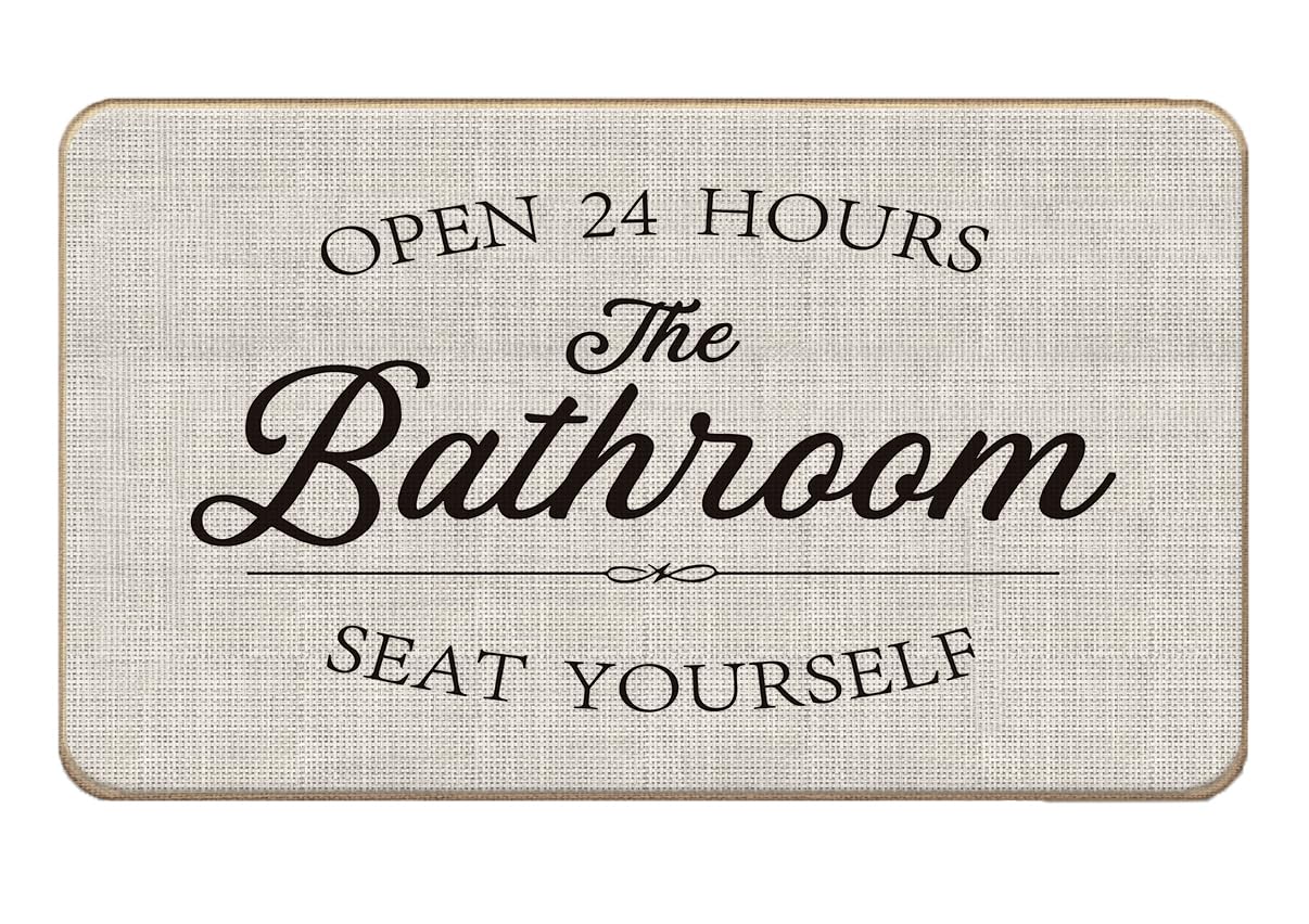Lacosu Funny Bath Mat Non Slip - Bathroom Open 24 Hours Seat Yourself Funny Bathroom Rug, Funny Bathroom Toilet Decor, 17x30 Doormat