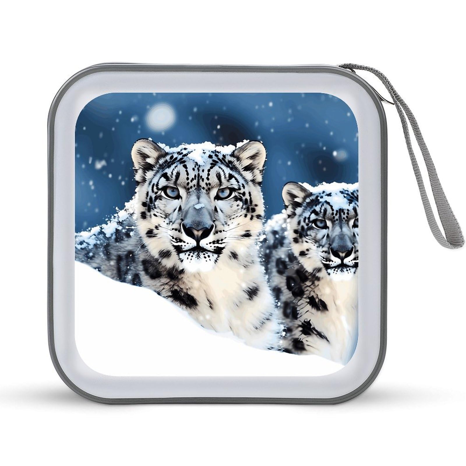 VstaDank Blue Eye Snow Leopard CD Case DVD Holder Storage Portable Carrying Binder Holder Wallet Large Storage Disc Wallet Bag Hard Plastic DVD Disc Case Large Media Binder Capacity 40 Sheets