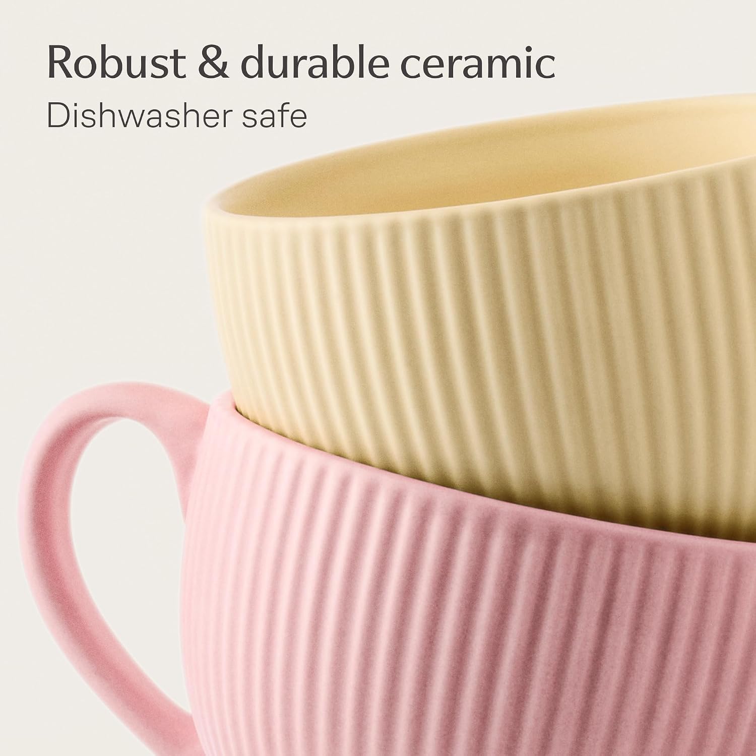 Cosumy Colourful Cappuccino Cups with Saucers, Set of 6, 200 ml, Ceramic Striped Pattern, Dishwasher Safe, Cappuccino Cups with Handle image 4