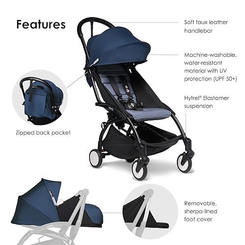 Miniatura 5 de BABYZEN YOYO2 - Cochecito y 0+ paquete para recién nacido, incluye marco negro, paquete de 6 colores Air France Blue y paquete de recién nacido Air