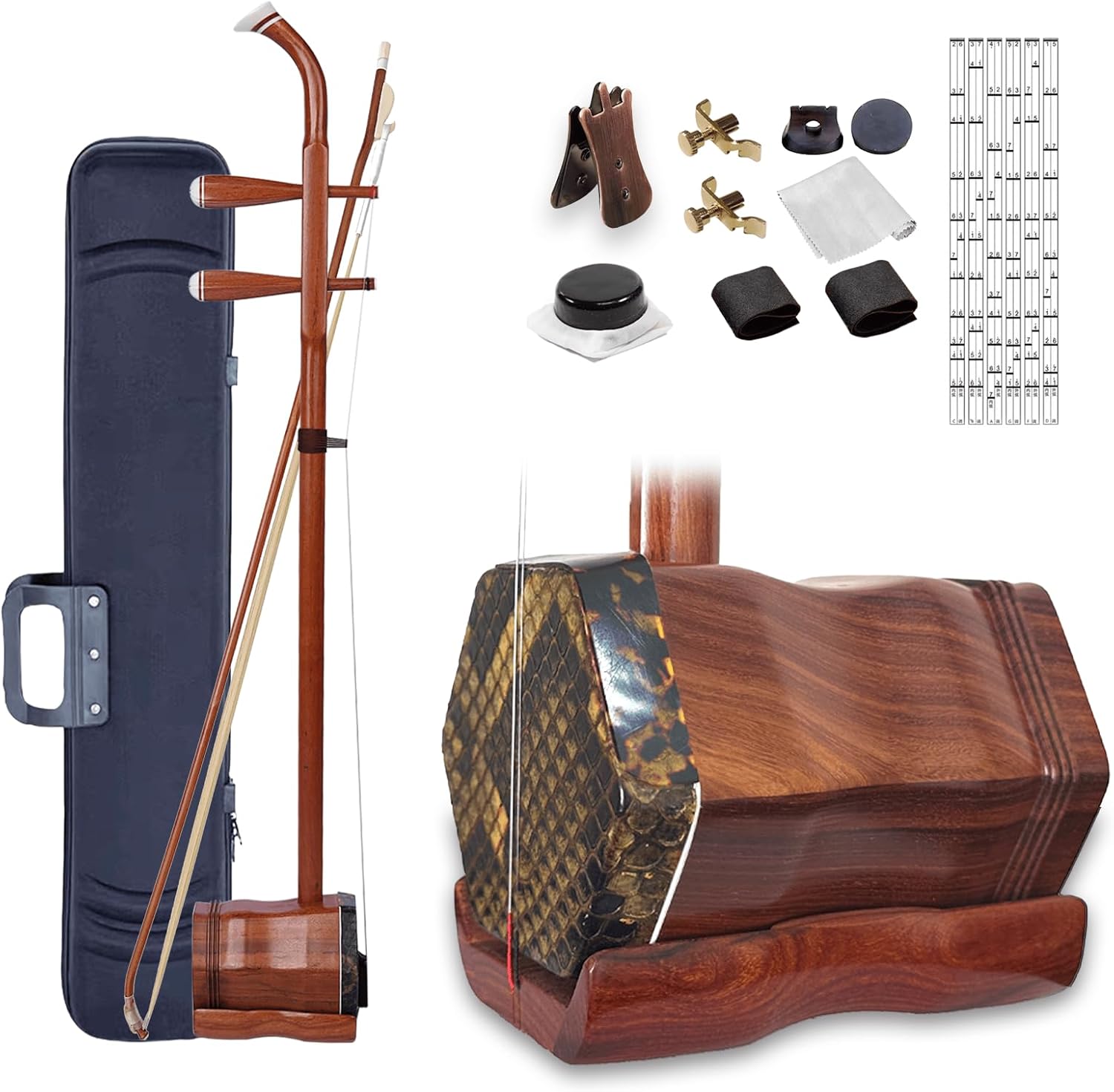 Red Sandalwood Erhu Chinese 2-string Violin Fiddle Musical Instrument with Book,DVD,Bow,Bridge&Accessories