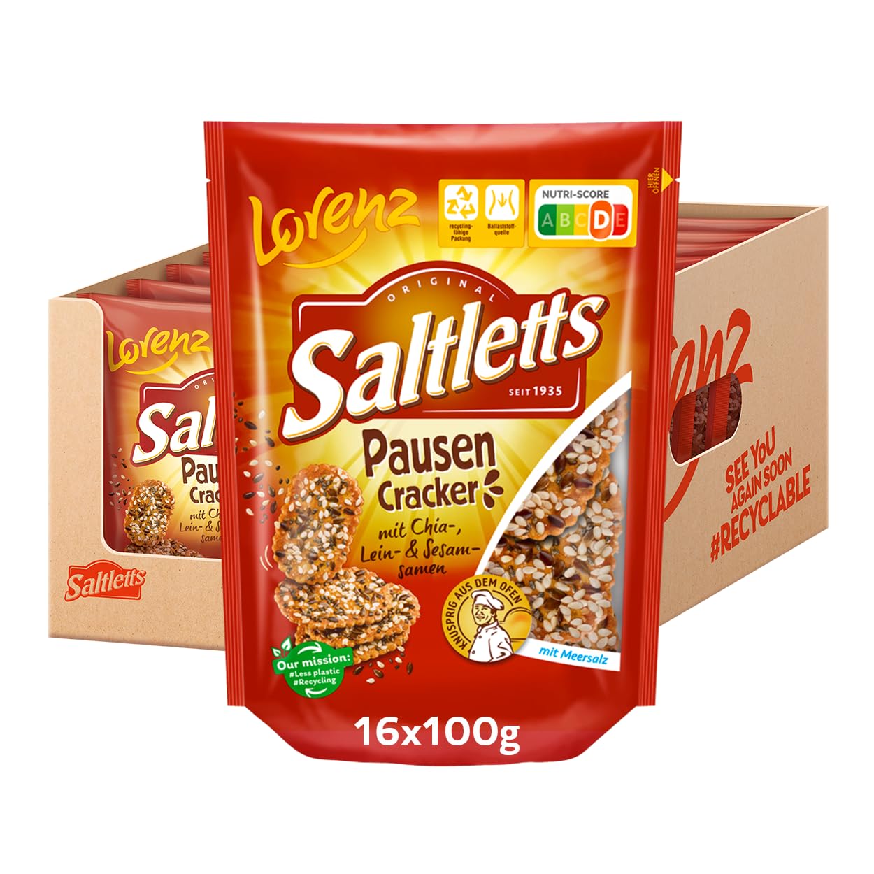 LORENZ Saltletts Pausen Cracker 16 x 100 g vegan