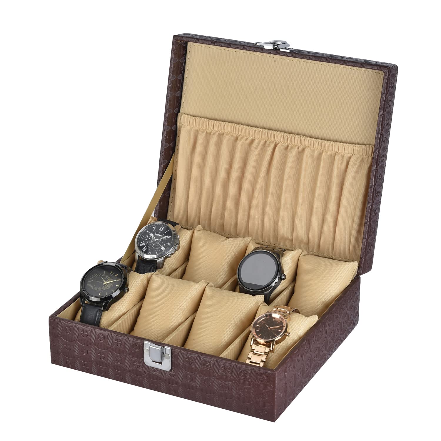 ZENWOOD Unisex 8 Slots Watch Box Organizer PU Leather Watches Display Case Storage Box- Outside Color - Brown Inside Color- Beige Velvet (B0B4PRF75C) Amazon Price History, Amazon Price Tracker