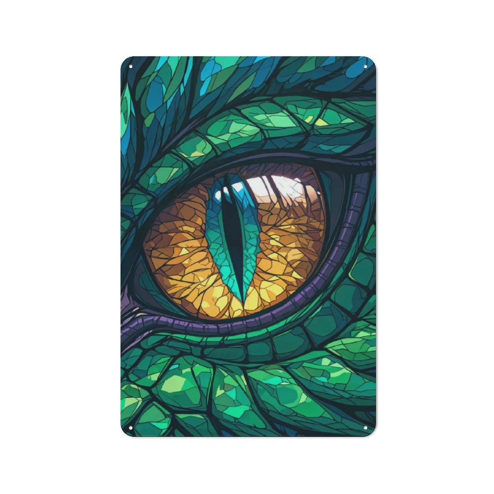 Junmoney Dragons Gaze Stained Glass For Hobby Room Or Studio, Rustic Metal Sign 30X20cm, For Creative Interior Collectors Refreshing A Room In Autumn