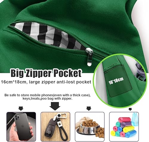 Miniatura 5 de Tomkas Canguro portaperros para perros pequeños y cachorros (verde esmeralda, correa ajustable y bolsillo con cremallera)