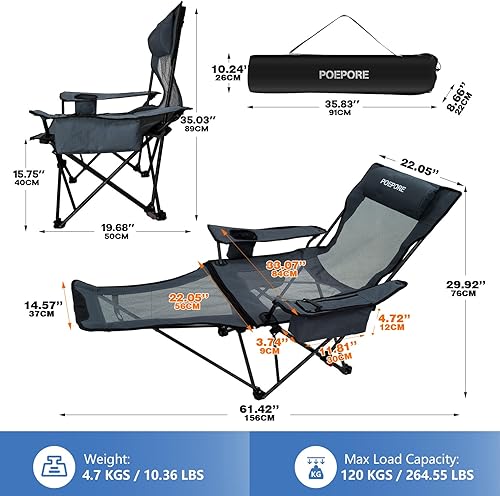 Miniatura 2 de Paquete de 2 sillas reclinables de camping de 4 posiciones con reposapiés, cómoda para adultos, silla de playa plegable de malla de 265 libras, con