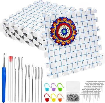 Celepoir 4 Pcs Crochet Blocking Board, 28x28cm Blocking Mats for Crochet