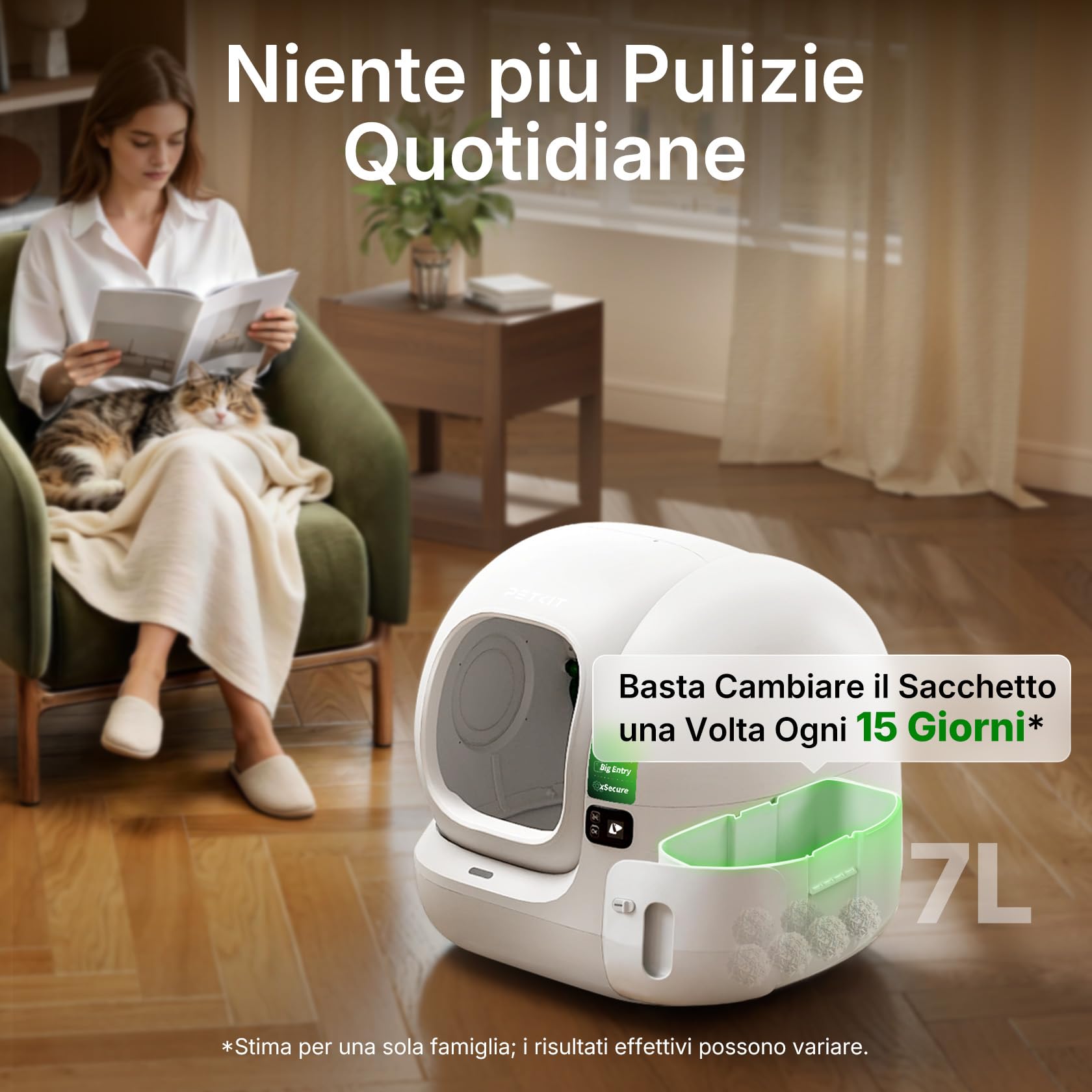 PETKIT PUROBOT MAX 3 Lettiera Gatto Autopulente, Ampio Ingresso, Spazio 76L, Doppio Sistema Deodorante, Design Anti-Perdite, xSecure Anti-Intrappolamento, Controllo App, Ideale per Famiglie Multigatto