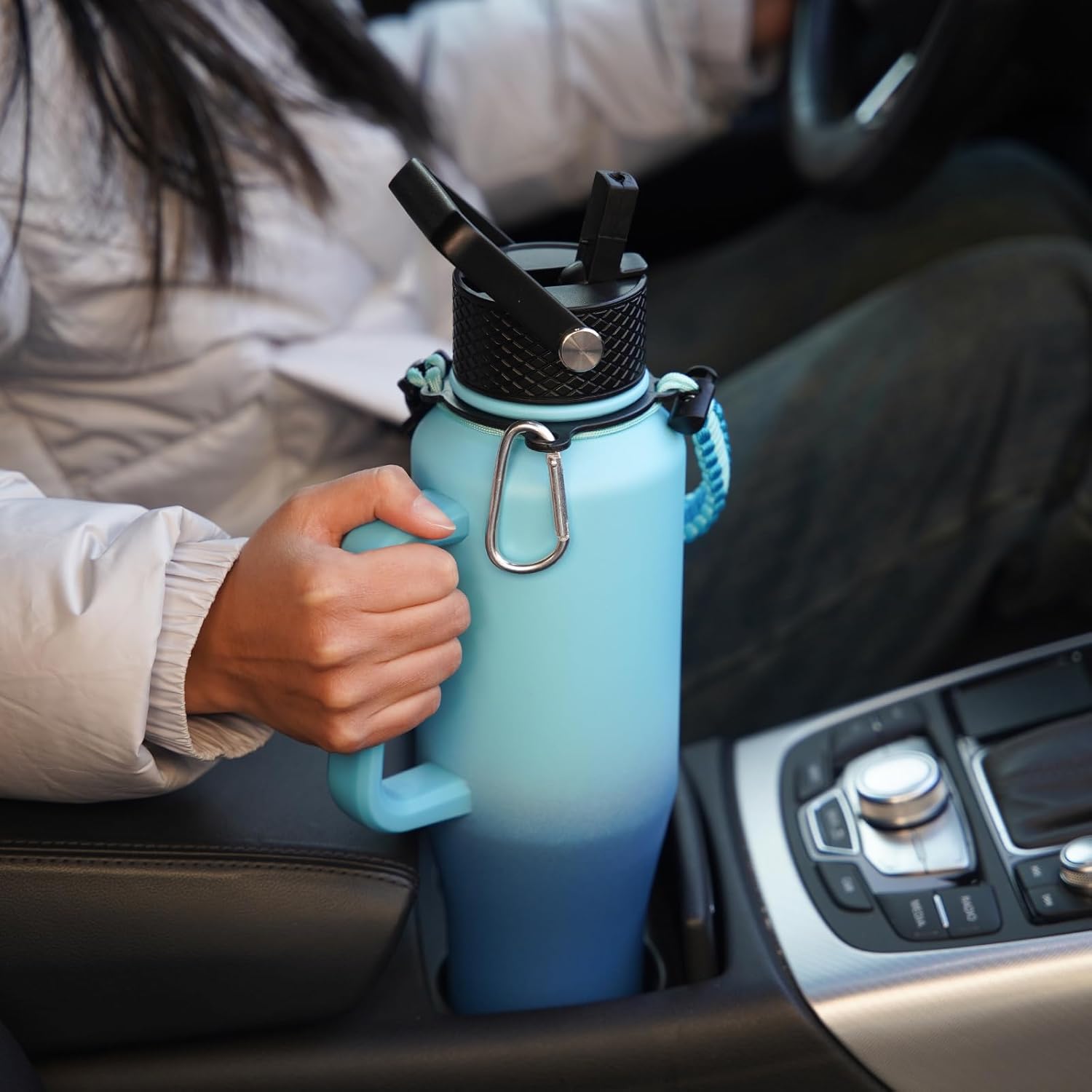 BJPKPK Insulated Water Bottles with Straw Lid, 40oz Metal Water Bottle with 2 lids & Paracord Strap, Double Wall Stainless Steel Tumbler with Handle, Reusable Cups, Mugs, Thermo, Sky - Image 7