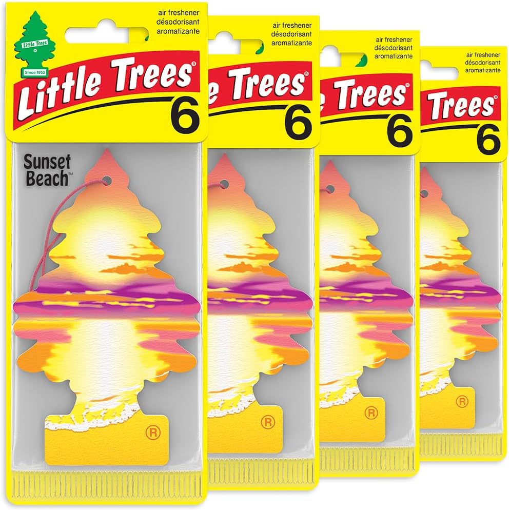 LITTLE TREES Car Air Freshener I Hanging Tree Provides Long Lasting Scent for Auto or Home I Sunset Beach, 24 Count, (4) 6-Packs