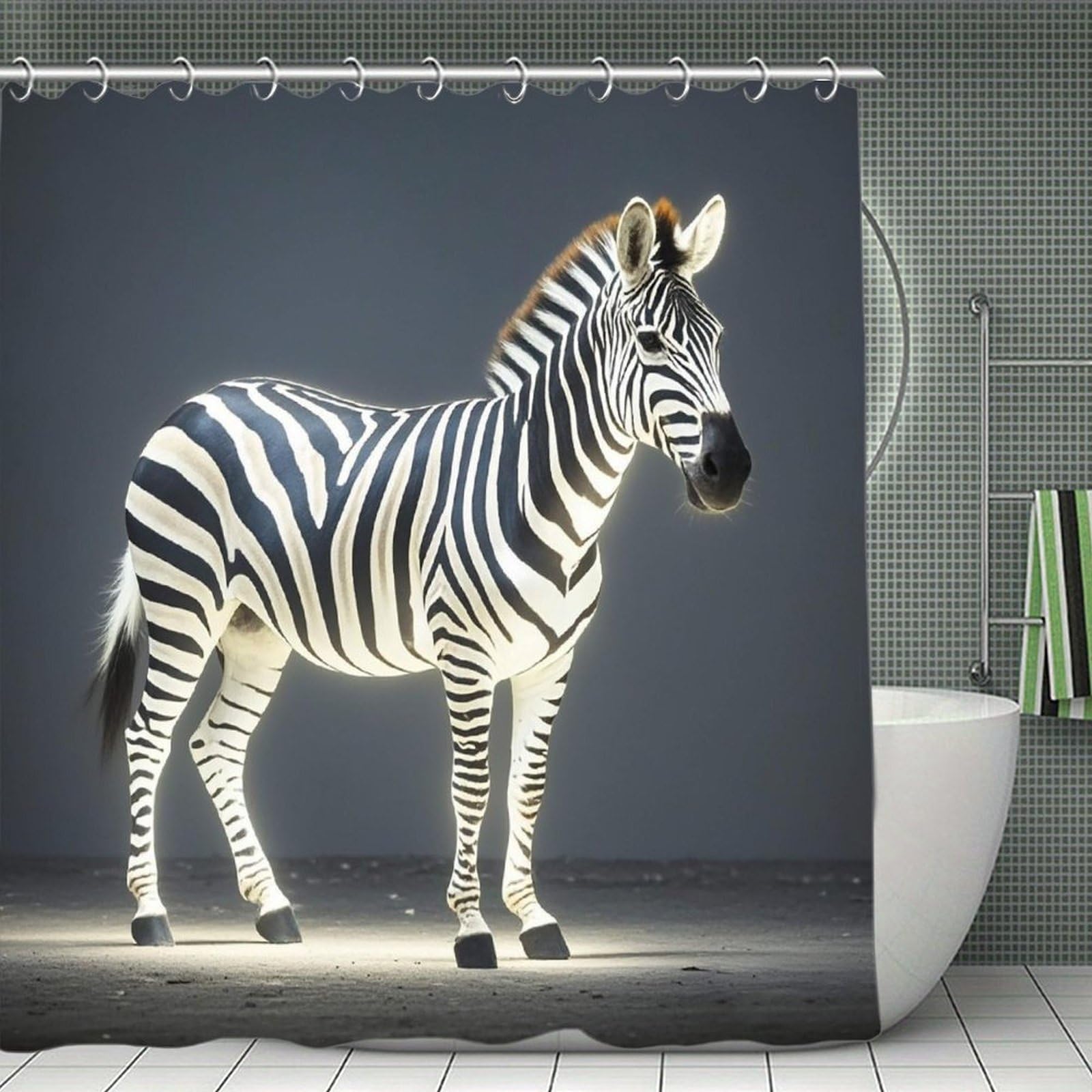 FekiLoot Glowing Zebra Shower Curtain with Hooks Modern Farmhouse Bathroom Curtain Waterproof Cloth Bath Curtains Cute Washable Blackout Privacy Curtains for Bathroom Bathtub 70.8"x70.8"