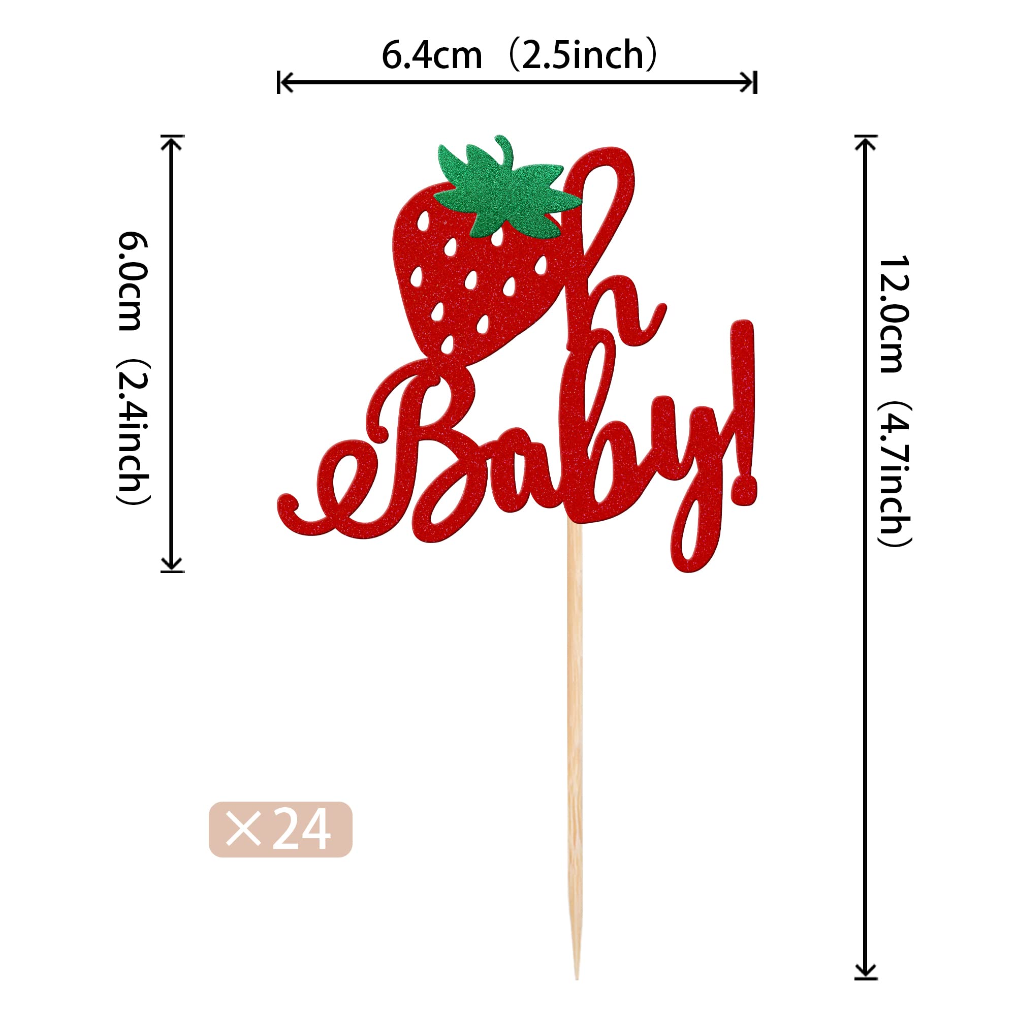 Snapklik.com : 24 PCS Strawberry Oh Baby Cupcake Toppers Glitter Fruit ...