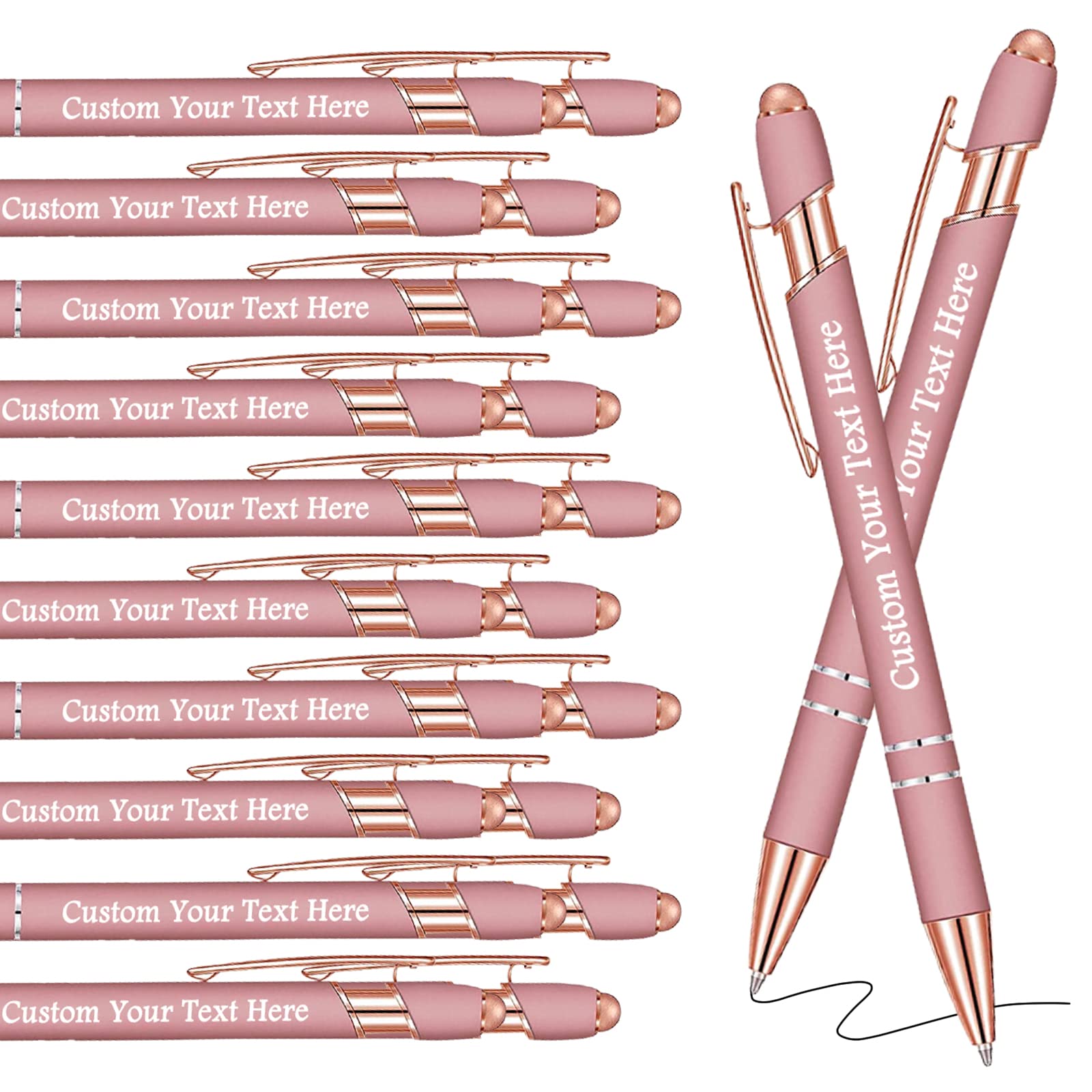 Personalised Pens Bulk Custom Pens with Logo Name 20 Pack Free Engraved Stylus Ballpoint Pens Customised Retractable Pen Message Text Gift for Men Women Black Ink Business Graduation Birthday Rose Red — image 1