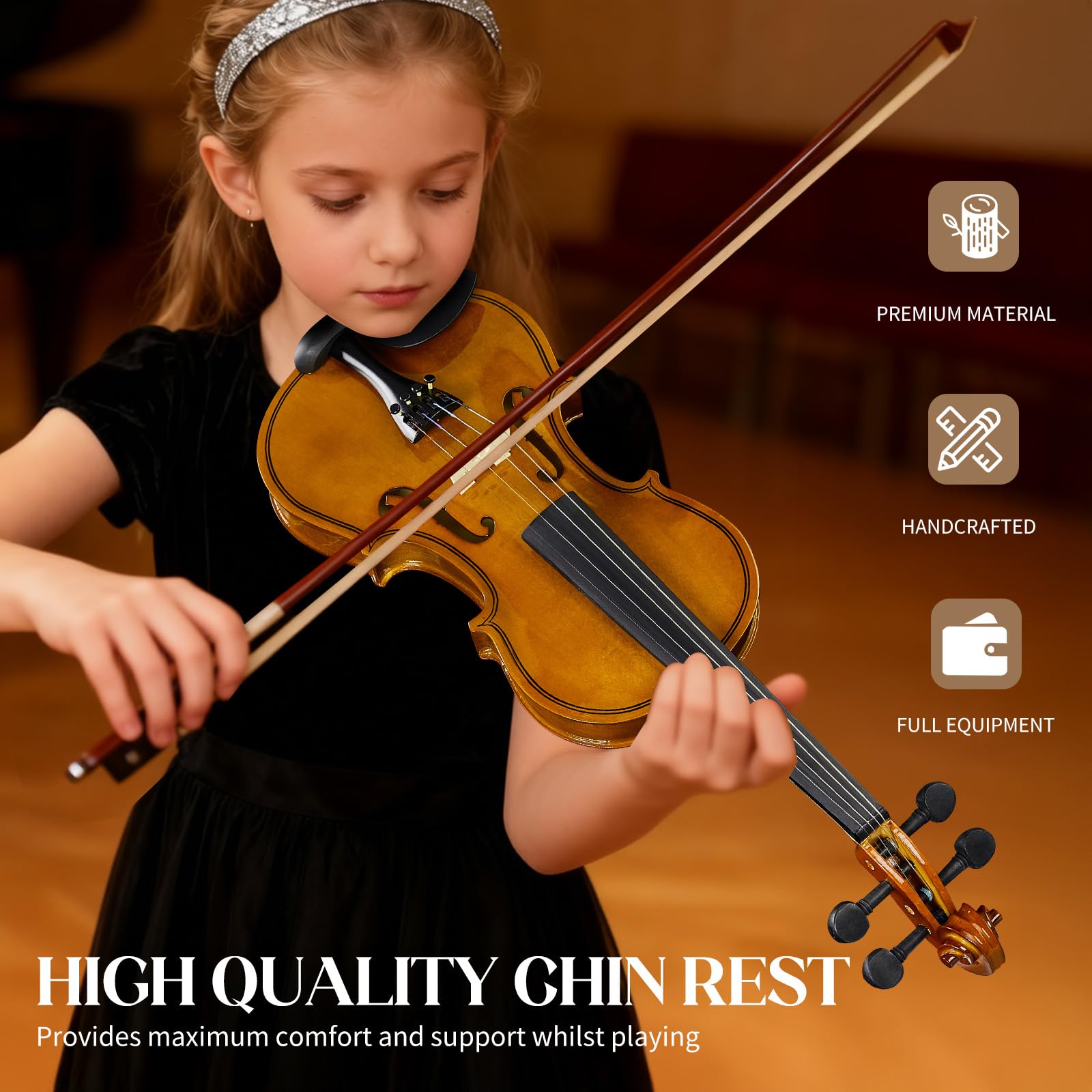 Ktaxon Violino full size, violino acustico 1/2 con custodia portatile, adesivo guida per dita, panno per lucidatura, muto, set extra di corde per violino, spalliera, colofonia e archetto